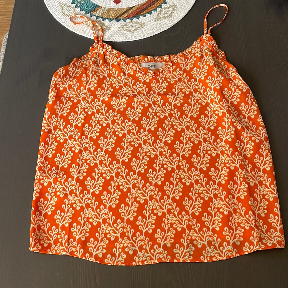 Loft - Flowy Sateen Tank in Orange Print